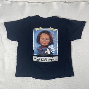 Chucky T-Shirt Mens XL Black Child's Play Free Hugs Horror Graphic Tee